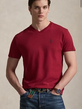Boy’s Polo V-Neck Cotton Tee in Burgundy— LIKE NEW